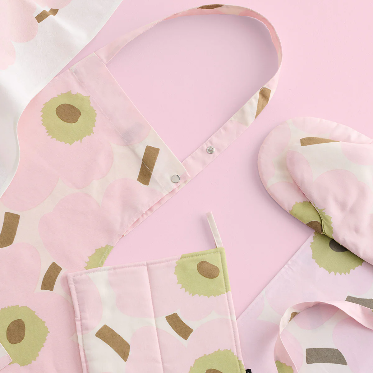 Marimekko Unikko Pink / Off White / Pear Green Apron - Image 2