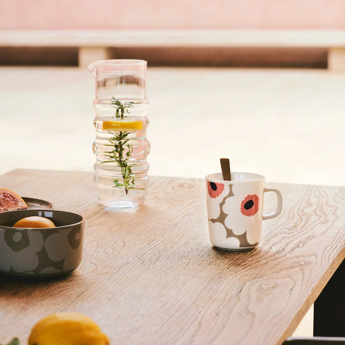 Marimekko Unikko Pink / Brown / Tan Mug - Image 3