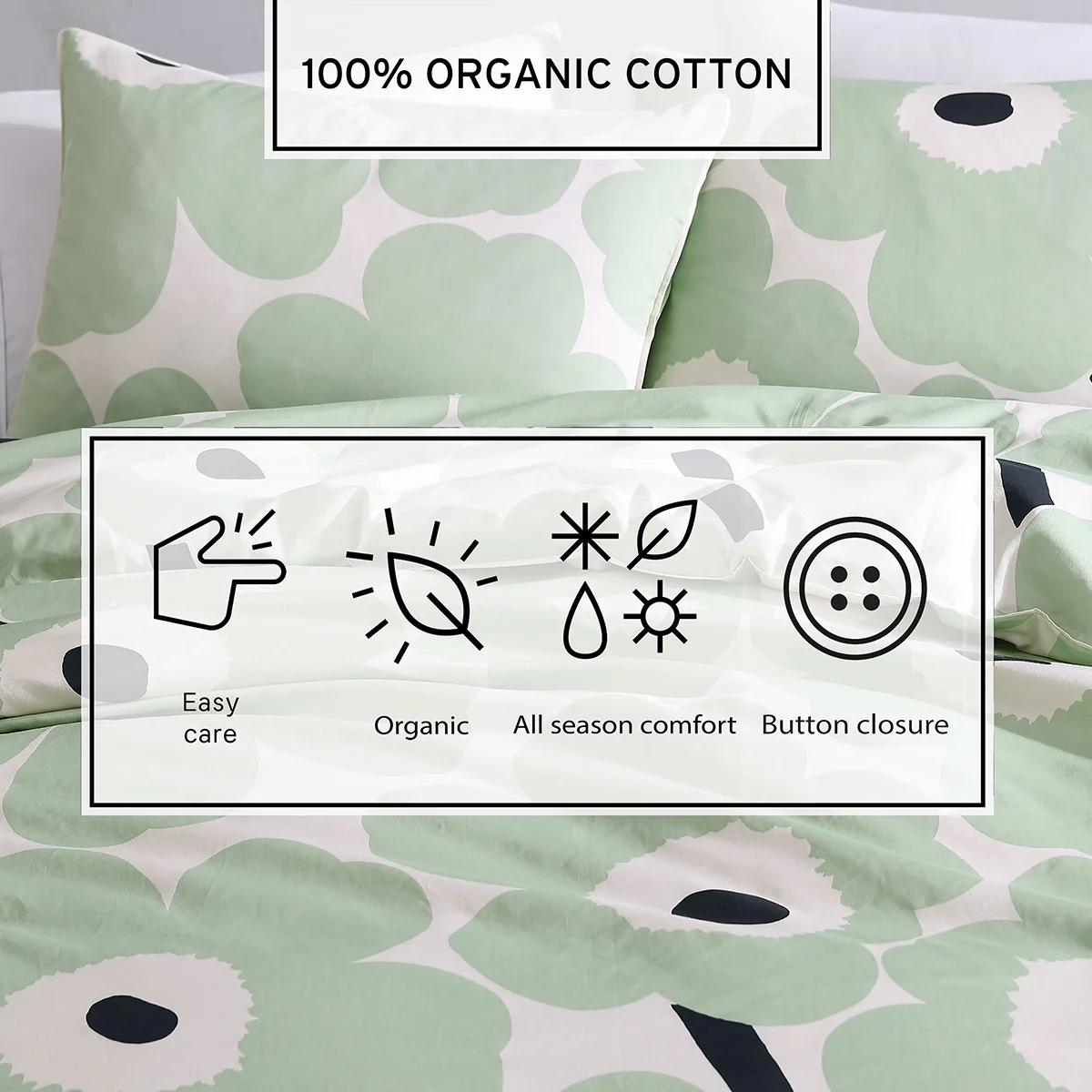Marimekko Unikko Sage / Off White / Dark Blue King Duvet Cover Set - Image 6