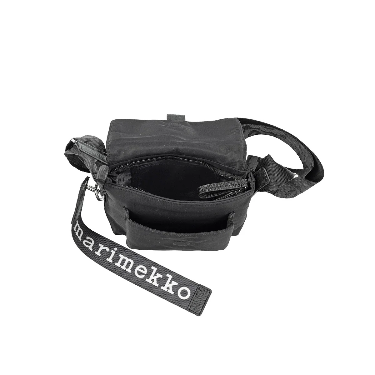 Marimekko Solid Black Mini Messenger Bag w/ Unikko Strap - Image 3