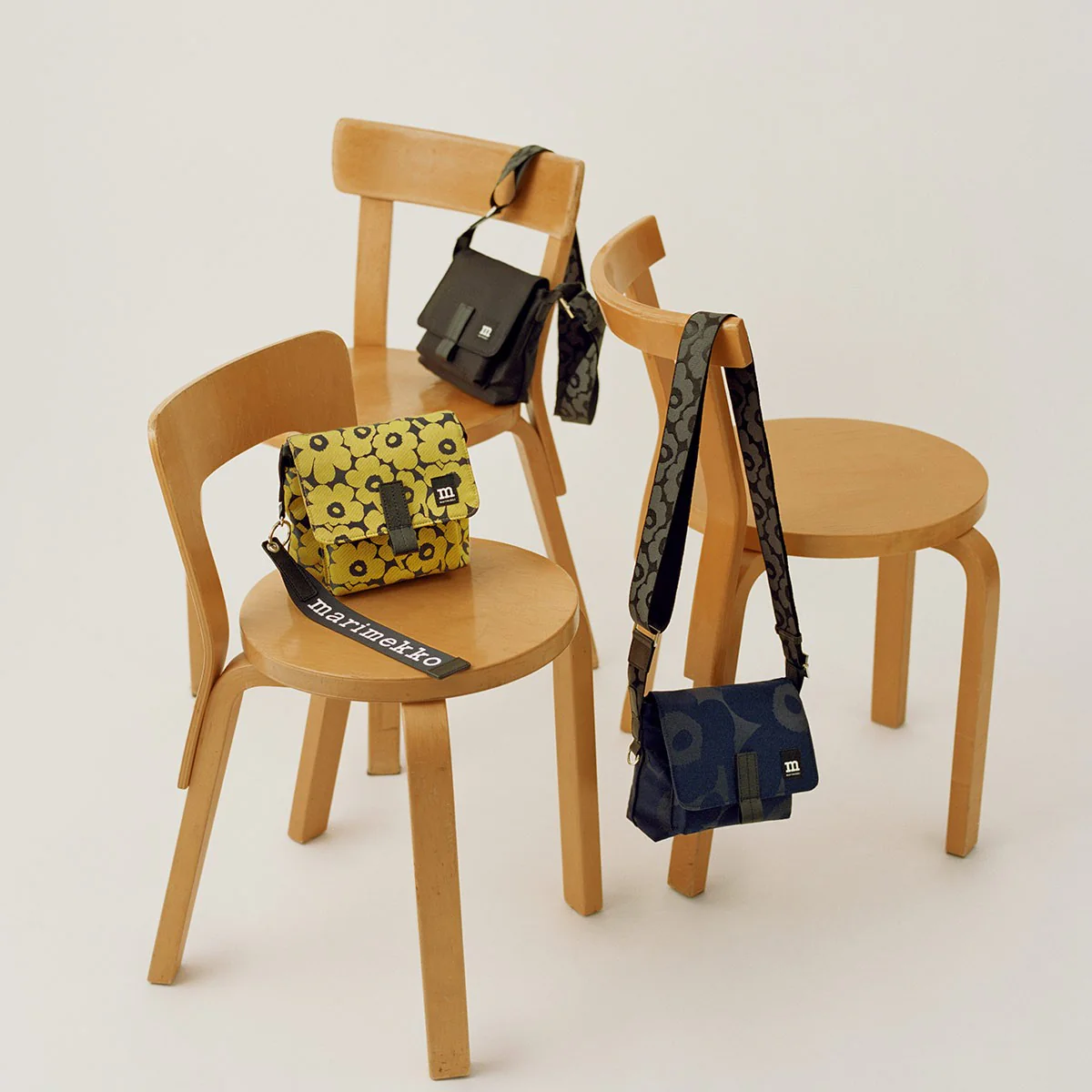 Marimekko Solid Black Mini Messenger Bag w/ Unikko Strap - Image 5