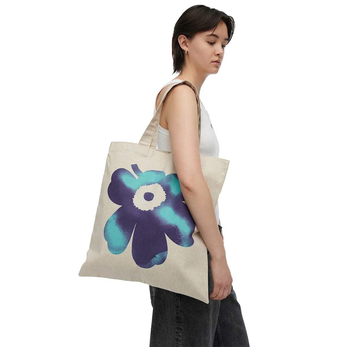 Marimekko Vankka Akvarelli Unikko Tan / Purple / Sky Blue Tote Bag - Image 2