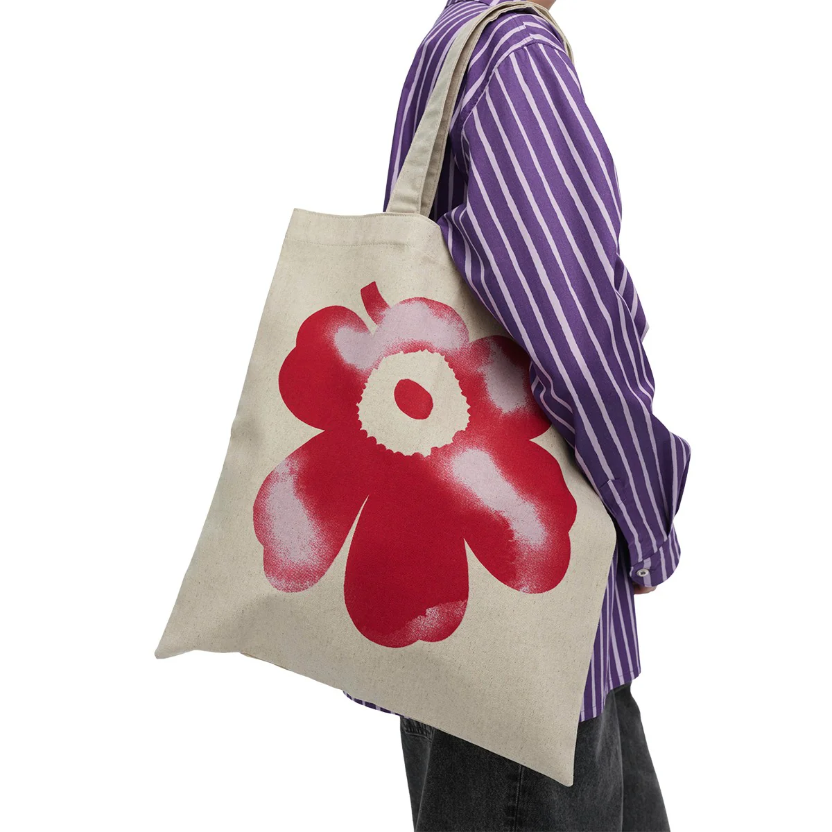 Marimekko Vankka Akvarelli Unikko Tan / Red / Lilac Tote Bag - Image 2