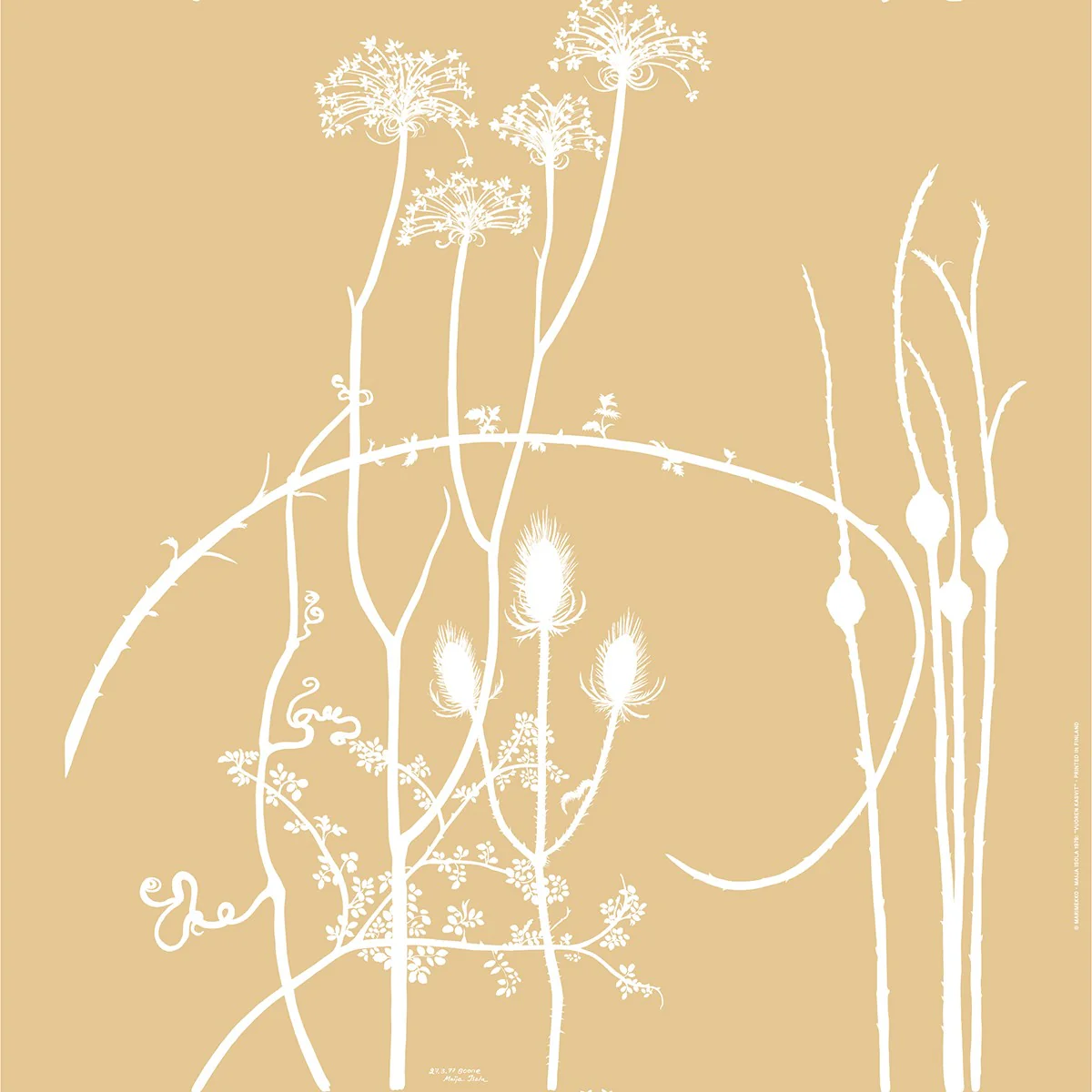 Marimekko Vuoren Kasvit Straw / White Linen Fabric Repeat - Image 2