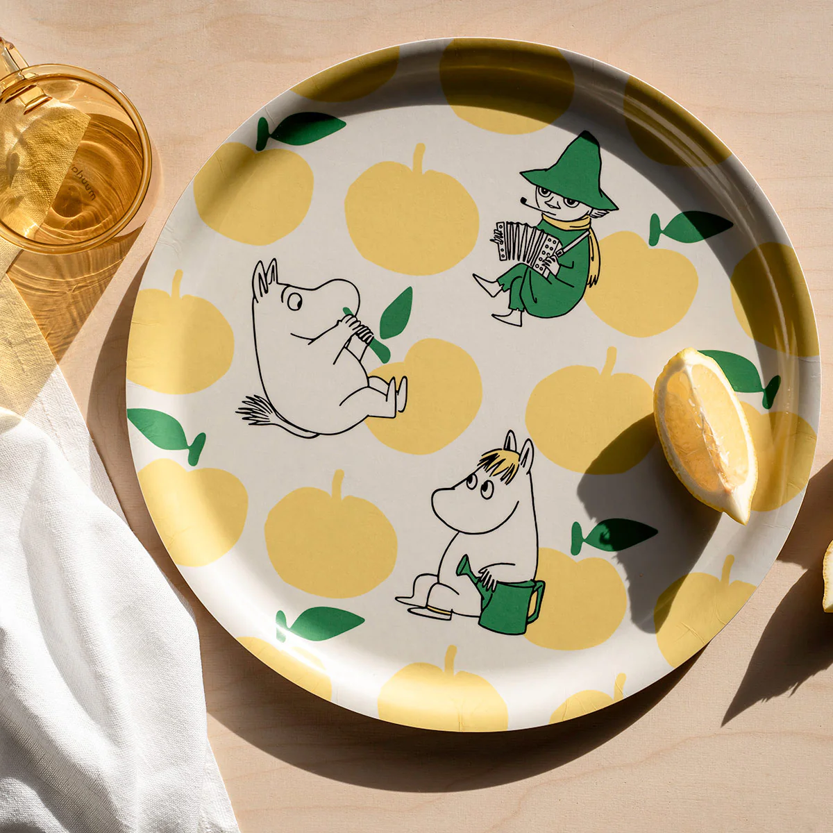 Muurla Moomin Joyful Apples Yellow / Green Round Tray - Image 2