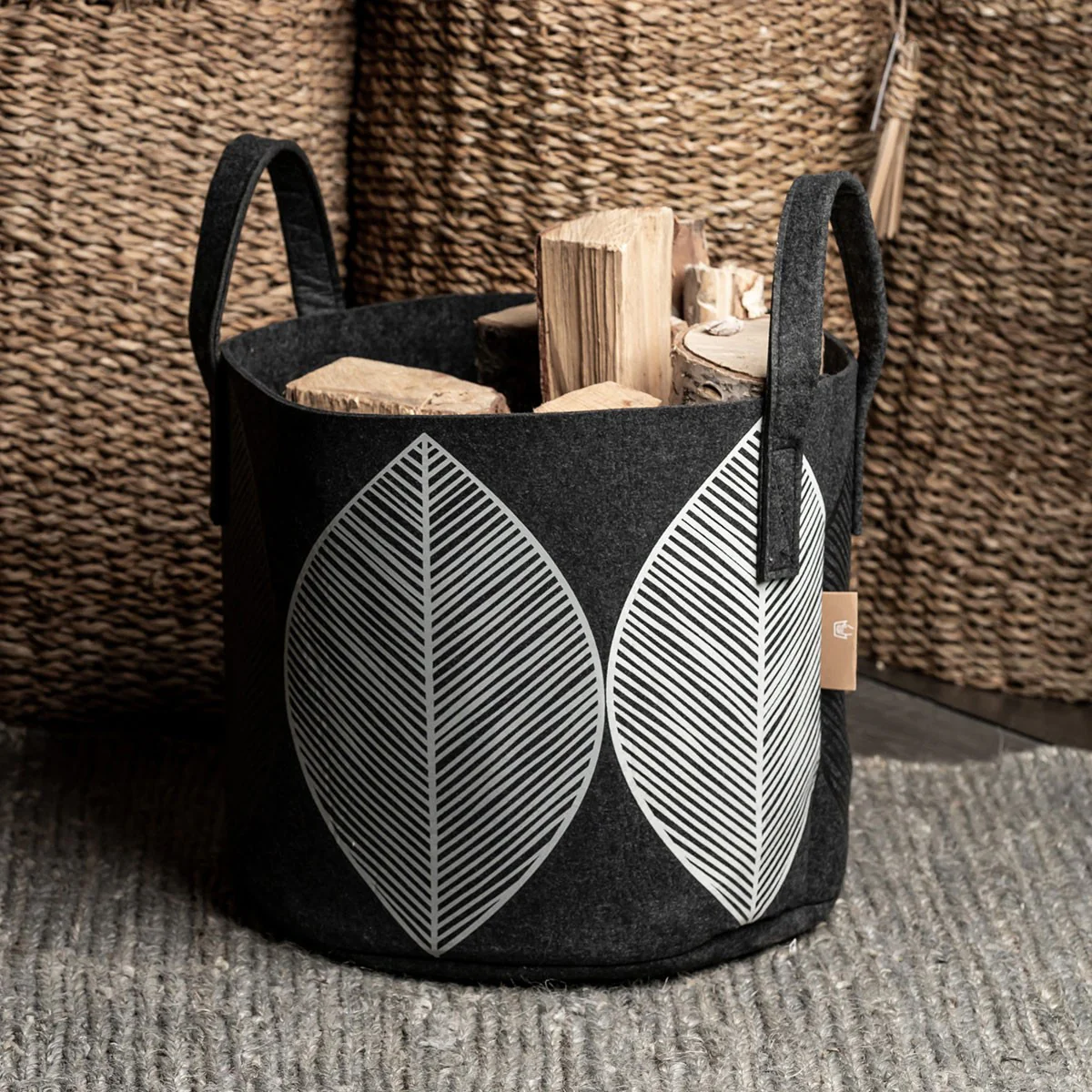 Muurla Dark Grey Leaf Storage Basket - Image 2