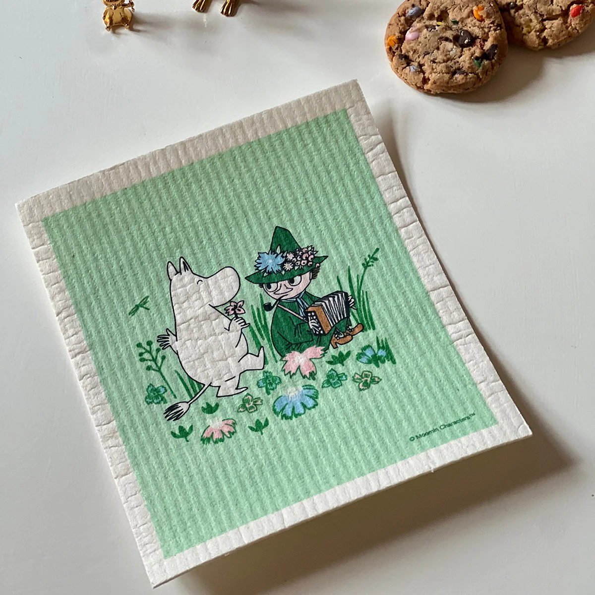Moomintroll & Snufkin Green Cellulose Dishcloth - Set of 2 - Image 2