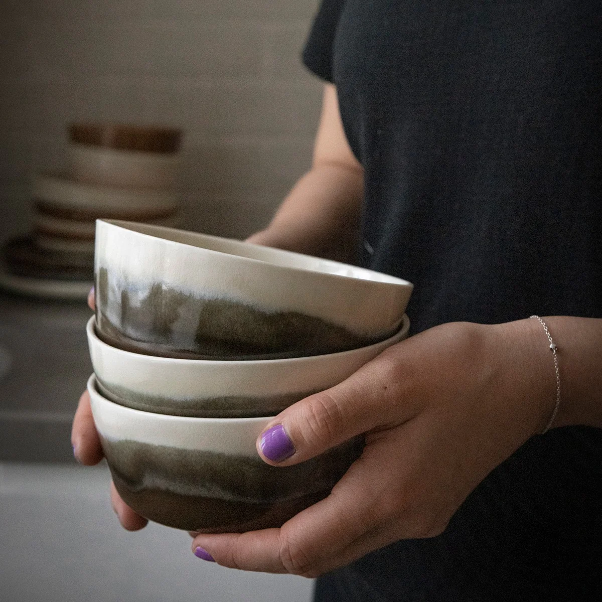 Pentik Tuntu Dark Brown / Ivory White Soup / Cereal Bowl - Image 2