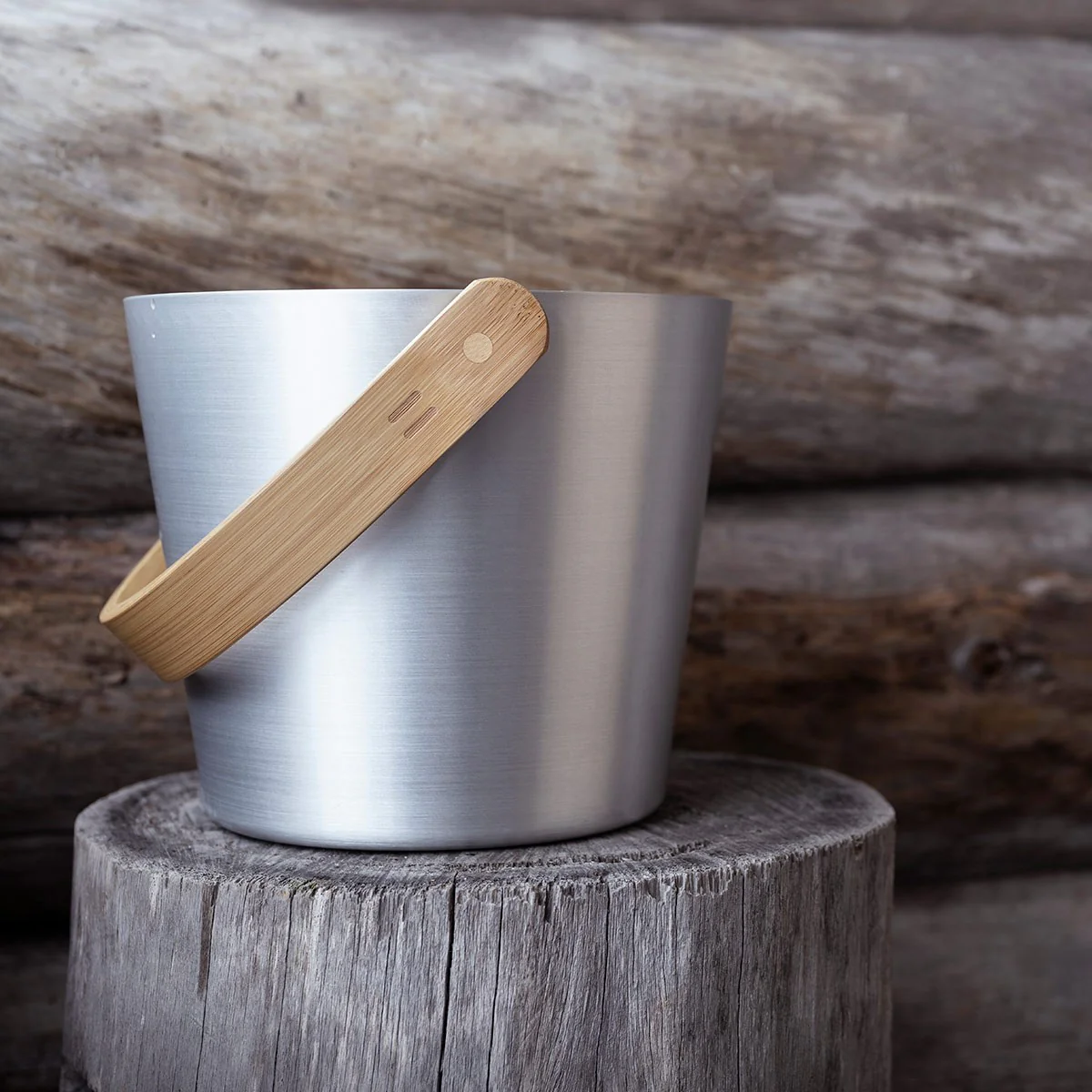Rento Aluminum / Bamboo Silver Sauna Pail - Image 2