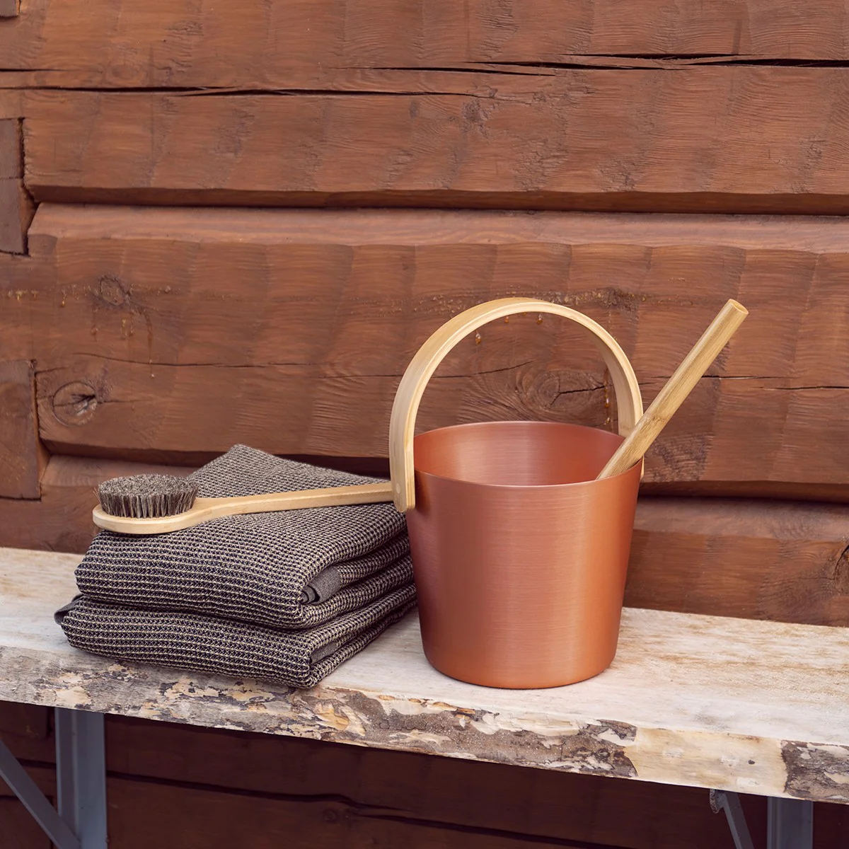 Rento Copper Aluminum & Bamboo Sauna Pail - Image 2