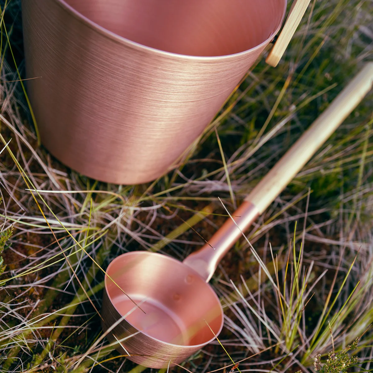 Rento Copper Aluminum & Bamboo Sauna Bucket + Ladle Set - Image 3