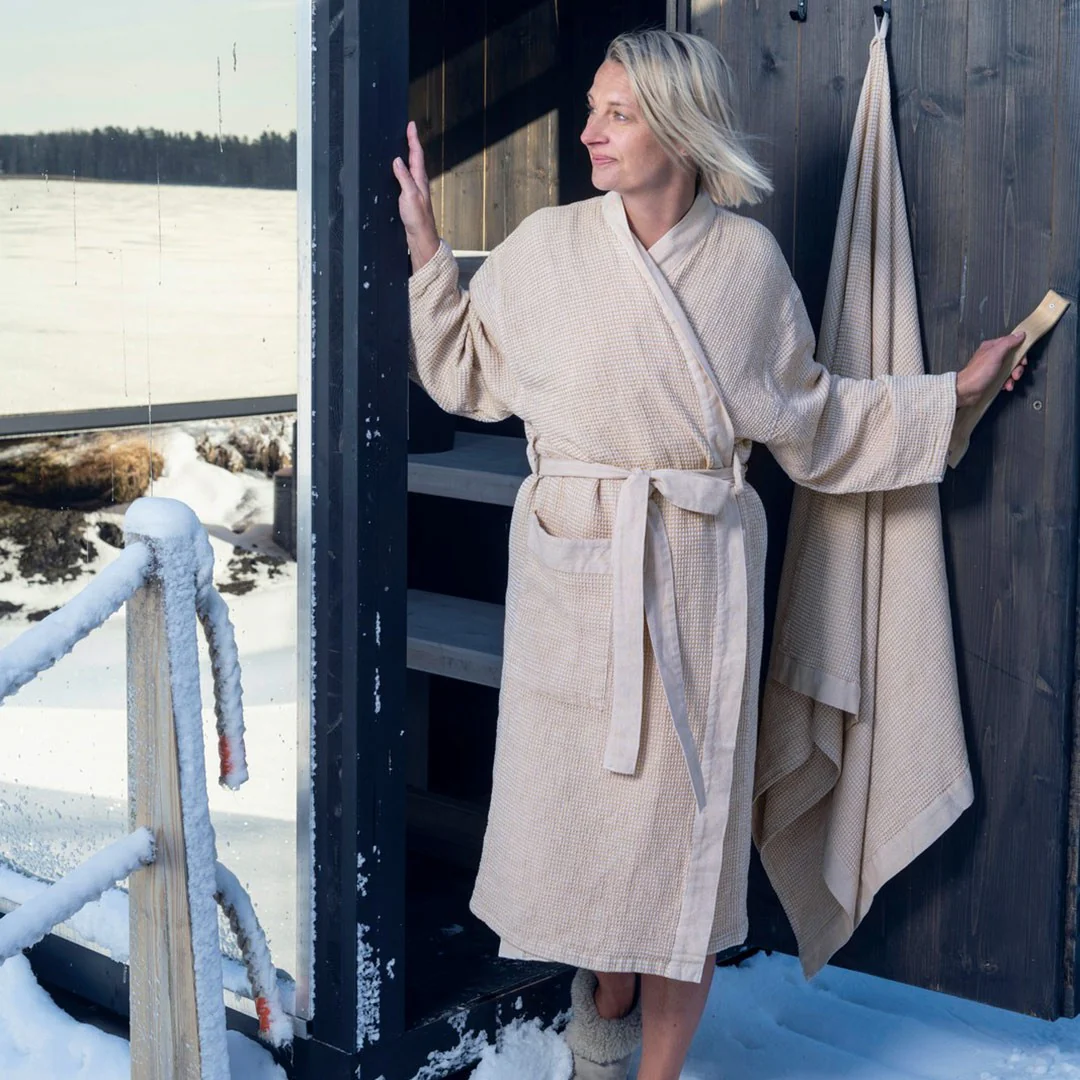 Rento Kenno Beige / White Bathrobe - Image 3