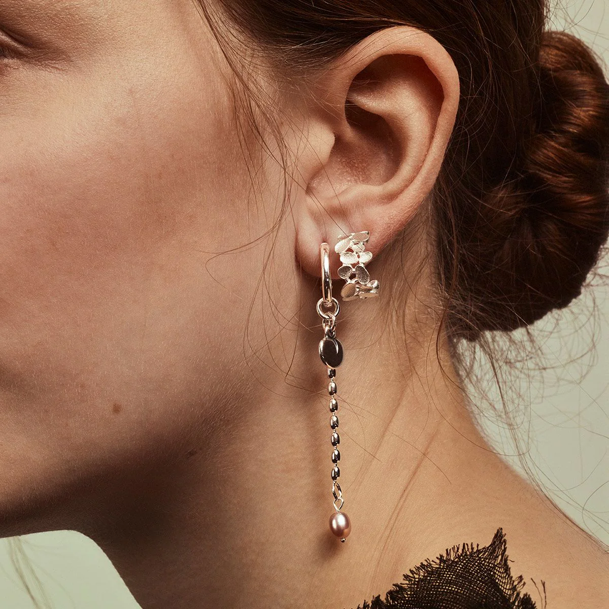 Kalevala Twinflower Pink Pearl Silver Drop Earrings - Image 2