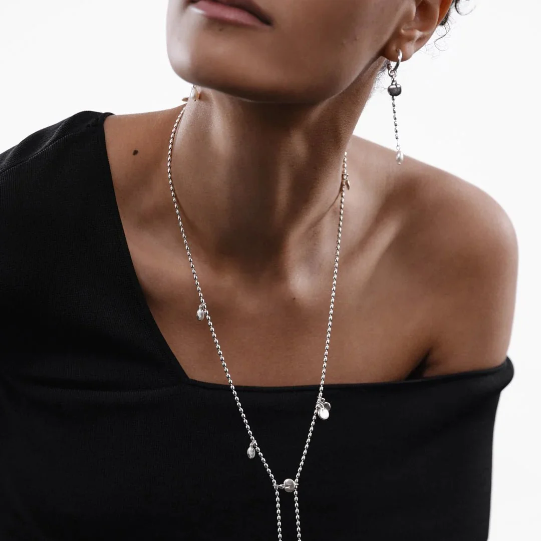 Kalevala Twinflower Pink Pearl Silver Drop Earrings - Image 3